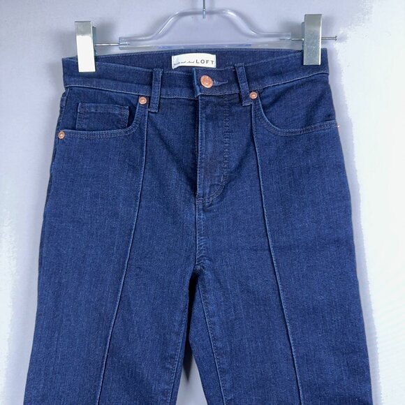 Loft The Kick Crop Jeans Womens Size 24/00 Pintuck Mid Rise Dark Wash Blue - Picture 3 of 13